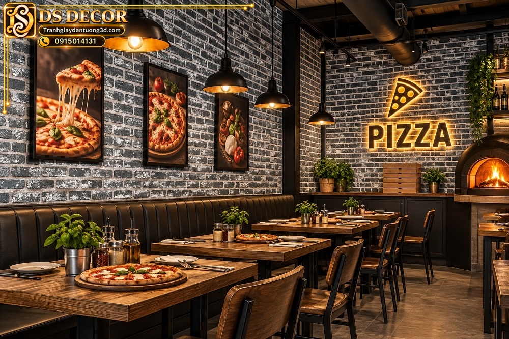Giấy dán tường gạch thẻ xám đen hiệu ứng cũ trang trí quán pizza sk00163