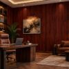 Giấy dán tường giả gỗ đỏ nâu vân tự nhiên trang trí phòng làm việc sk21231