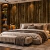 Giấy dán tường giả gỗ nâu đậm vân gỗ tự nhiên trang trí phòng ngủ sk04199