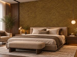 Giấy dán tường giả gỗ nâu vàng vân nu tự nhiên trang trí phòng ngủ sk04263