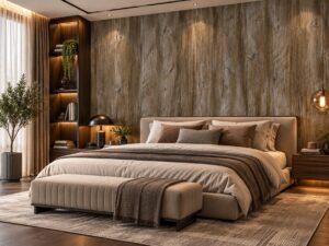 Giấy dán tường giả gỗ nâu xám vân gỗ cũ trang trí phòng ngủ sk20693