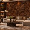 Giấy dán tường giả gỗ nu óc chó nâu đậm trang trí phòng khách sk04235