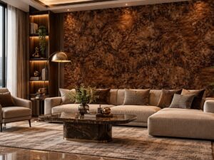 Giấy dán tường giả gỗ nu óc chó nâu đậm trang trí phòng khách sk04235