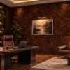 Giấy dán tường giả gỗ óc chó nâu đậm vân nu gỗ trang trí phòng làm việc sk04265