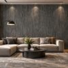 Giấy dán tường giả gỗ xám đen vân dọc trang trí phòng khách sk04194