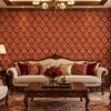 Giấy dán tường hoa văn damask đỏ vàng sang trọng phòng khách ca131020261