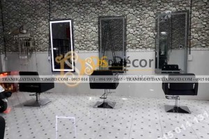 Thi công thực tế giấy dán tường giả đá 3D082cho tiệm tóc