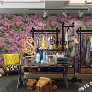 Giấy dán tương hoa osaka hồng 3D323 trang trí shop quần áo