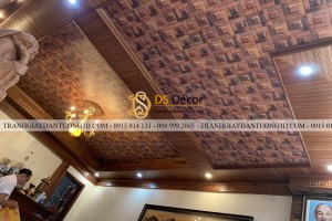 Thi công giấy dán trần giả gỗ 3D234