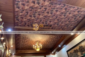 Thi công giấy dán trần giả gỗ 3D234