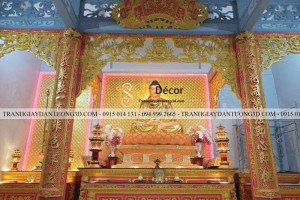 Giấy dán tường vàng cánh sen dán tường đền chùa mã 3D195 Giấy dán tường vàng cánh sen dán tường đền chùa mã 3D195